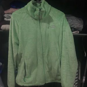 Green north face fuzzy zip up